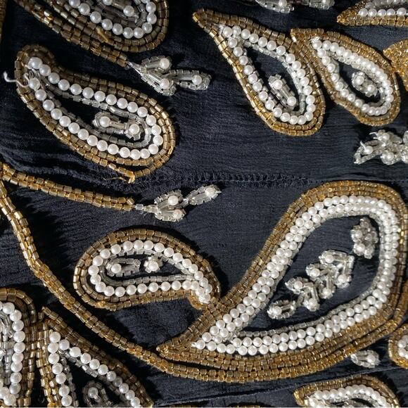Carolyne Barton Nights Sequin Pearl Beaded Black Silk Lined Blouse size medium - Picture 10 of 13